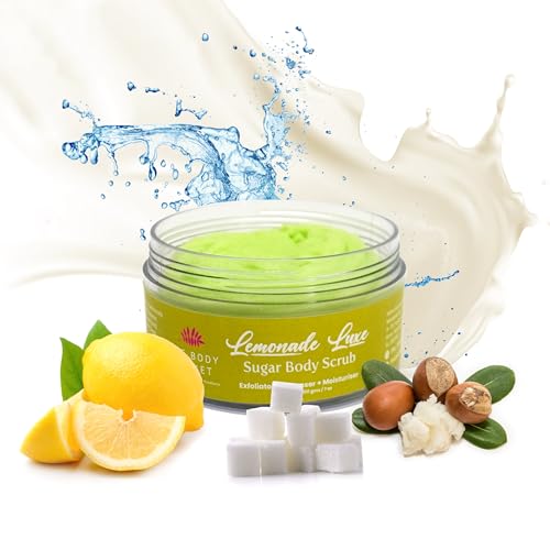 Image of The Body Bucket Lemonade Luxe Sugar Body Scrub- 200g | Included Free Bath Bomb | 3-in-1 Exfoliator, Cleanser, Moisturizer | De-Tan & Brightens Dark Areas| Smooths Strawberry Legs & Arms | Sulfate & Paraben Free
