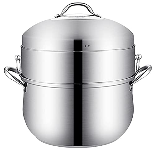 SaryEdge Vaporera de Acero Inoxidable, Olla para Sopa/vaporera de Acero Inoxidable 304 Engrosada, Doble Fondo, Ahorro de energía, no porosa, Sabor Original, Olla para cocinar al Vapor,32cm