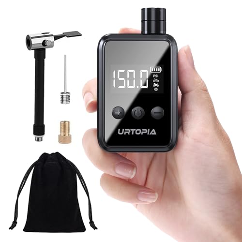 URTOPIA Mini Bike Tire Pump, Fast Inflate Bicycle Pump with Gauge, Rechargeable 150PSI Portable Electric Bike Air Pump with Presta and Schrader Valve for Road Bike, Ebike, Motorcycle, Ball