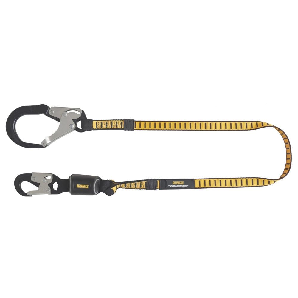 DEWALT 6 Ft. Lanyard, Single, External Absorber, with Aluminum Snap Hooks on D-Ring End and Aluminum Rebar Hook on Anchor End