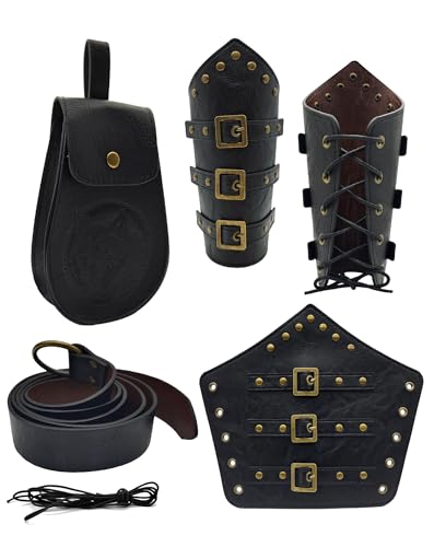 TINGSING 4 pièces accessoires Renaissance, pochette de ceinture vintage médiévale en cuir pour adultes, cosplay, fête à thème d'Halloween (noir)