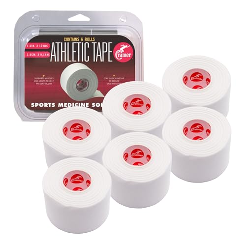 Cramer Athletic Tape 6 Pack, 1.5' x 10 Yards White, Easy Tear Sports Tape for Ankle, Wrist & Knee, Latex-Free Adhesive, Strong Support, Athletic Training Tape Roll
