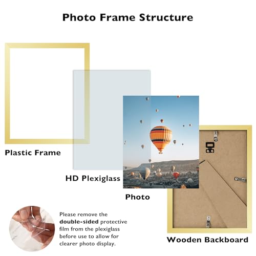 Image of JCJMY 7x8 Picture Frame Gold for Wall Hanging or Tabletop, Wall Mounting Horizontally or Vertically, 7 x 8 Wall Gallery Poster Photo Frame with Shatter Resistant Plexiglass, Gold