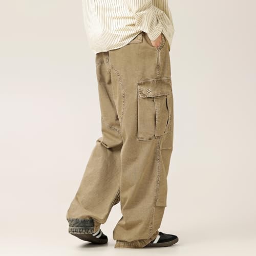 Unisex Baggy Cargo Pants–100% Cotton Wide Leg Work&Hiking Trousers, Vintage High-Waisted Straight Fit4