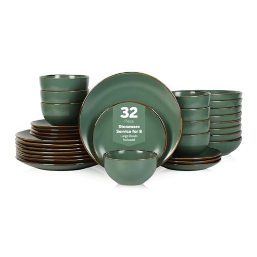 Stone Lain Brasa Modern Stoneware 32 Piece Dinnerware Sets, Plates and bowls Sets, Dish Set for 8, Green