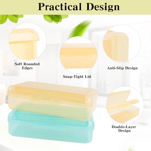 Image of Pencil Case Box, Yellow Double Layer Large Capacity Plastic Pencil Boxs, Clear Hard Pen Case with Snap-tight Lid,Storage Art Craft Box Marker Organizer for Kids Boys Girls Offices School Supplies