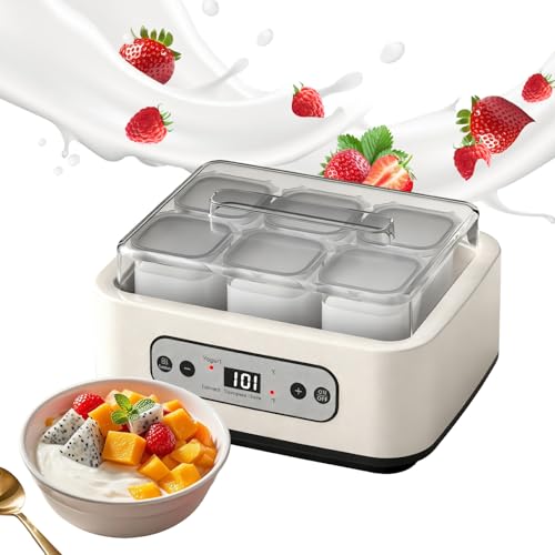 Aartner Yogurtera con 6 vasos de cristal de 250 ml Aartner Yogurt Maker Temperatura y tiempo ajustables, yogur casero, fermentación de pan, sin BPA, 20 W