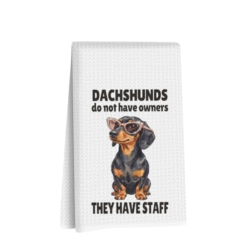 Image of Hanamiya Na Funny Dachshund Kitchen Towels 24x14 Inch, Dachshund Gifts Reusable Dish Towels for Kitchen Bathroom Decor, Waffle Weave Absorbent Tea Towel, Cute Weiner Dog Gifts for Women Mom Friend