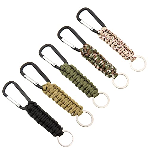 SHULLIN Pack of 5 Paracord Key Chain Paracord Braided Lanyard Ring Hook Clip Carabiner Key Chain Braided Lanyard Ring Hook with Carabiner Hook for Climbing Camping