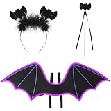 Breathffy Halloween Bat Costume Set Include Light up Bat Wings LED Wing Black Headband Wand for Halloween Party Decoration(Purple)