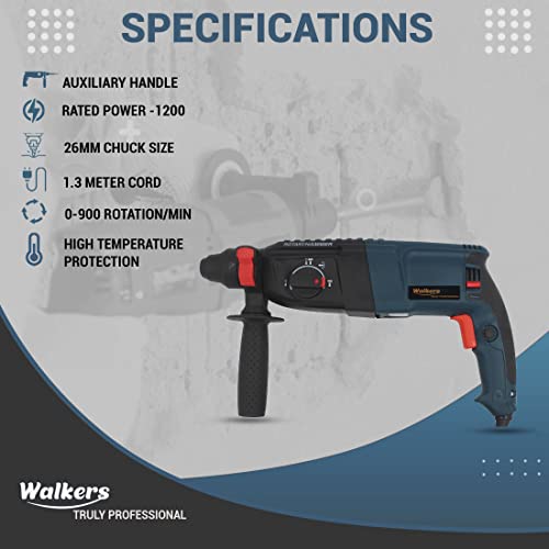 Image of Walkers WKCB355M1 26mm Hammer Impact Drill Machine Forward /Reverse Rotation with 5Pcs SDS Plus Bits for Making Holes in Metal /Wood /Concrete Hammer Drill (26 mm Chuck Size, 1200 W)