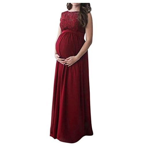 K-youth Vestidos Largos de Fiesta Vestidos Embarazada Fotografia Vestido Fotos Embarazada Encaje Vestido para Mujeres Embarazadas Vestidos De Maternidad para Fiesta Vestidos Playa (Vino Rojo, L)