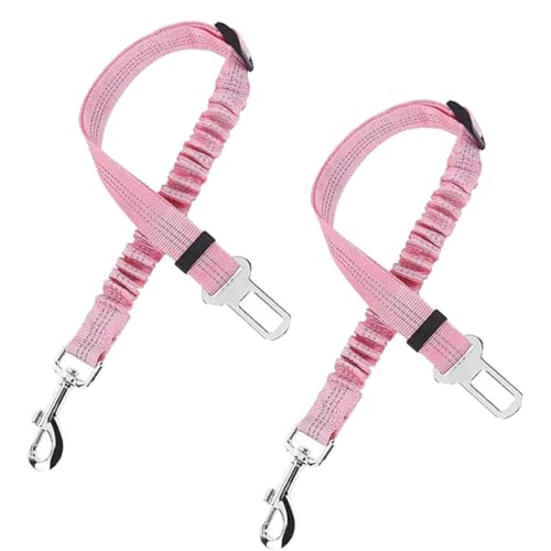 Dog Seat Belt for Car Adjustable Safety Tether for Dogs, Secure Leash for Large and Small Breeds, Compatible with Car Seat Belt Buckle Reflective Nylon Tether (Pink,2)
