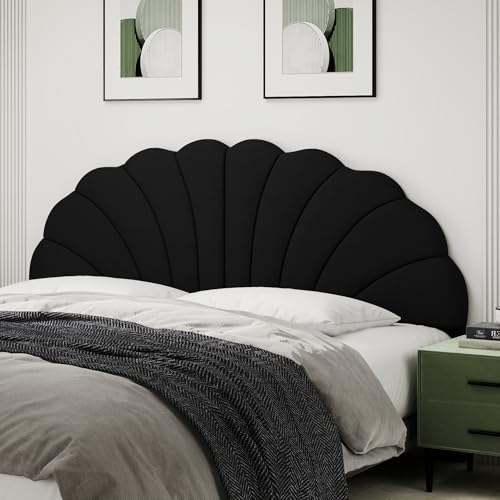 Befurtori King Size Headboard Only, Petal Wall Mount Headboard King/California King Size for Adjustable Bed Velvet Upholstered Head Board Easy Assembly, Black