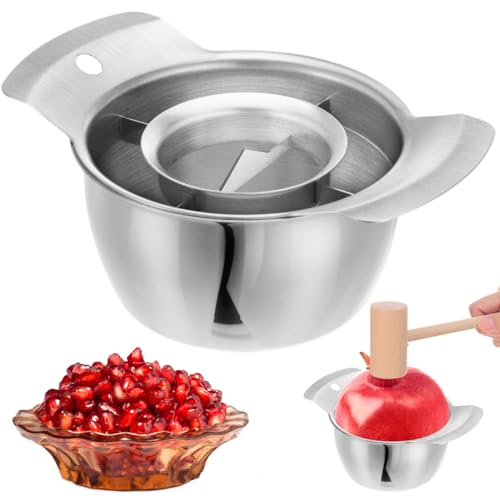 MAGICLULU Pomegranate Peeler, Pomegranate Deseeder Tool 304 Stainless Steel Peeler Remover- Includes Cutter, Bowl, and Wooden Hammer for Easy Deseeding and Fun Family Gatherings