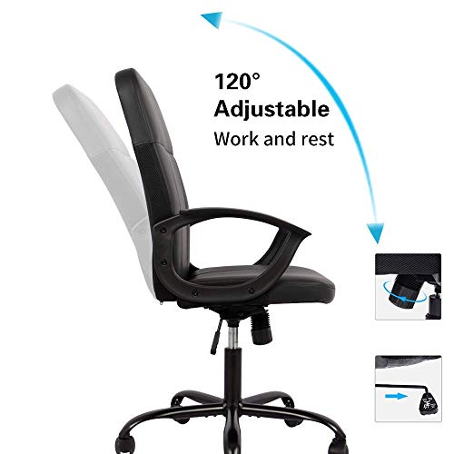 Office Chair, Mid Back Leather Desk Chair, Computer Swivel Office Task Chair, Ergonomic Executive Chair with Armrests - Thumbnail 3
