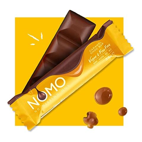 NOMO Free From and Vegan Chocolate - Caramel Bars Pack of 24 x 38g small bars - Dairy Free, Gluten Free, Nut Free, Egg Free Cover