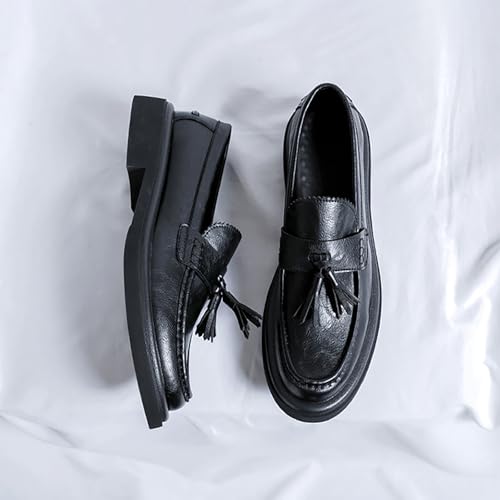 Men's Leather Tassel Loafers Shoes - Platform Penny Slip-On Dress Shoes with Round Toe, Non-Slip Sole for Business Office Work2