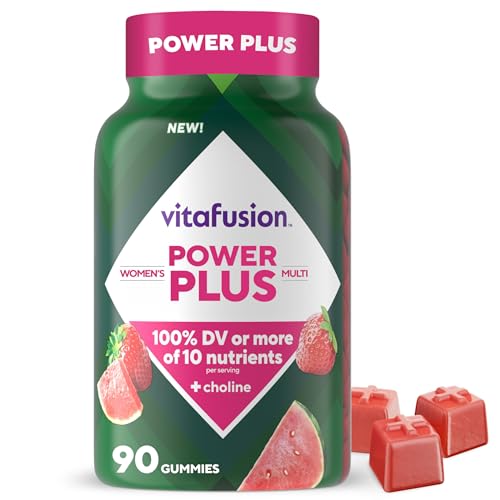 vitafusion Power Plus Womens Multivitamin Gummies 100% Daily Value or More of 10 Nutrients Helps Support Nerve Energy Metabolism Bone & Immune Health Strawberry & Watermelon Flavor 90 Count
