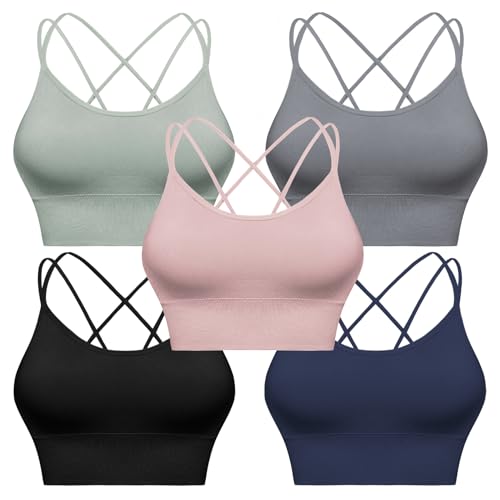 Image of Sykooria 3 Pack Strappy Sports Bra for Women Sexy Crisscross for Yoga Running Athletic Gym Workout Fitness Tank Tops
