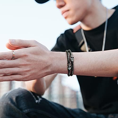 Herren Armband Totenkopf Leder - Magnetverschluss Edelstahl