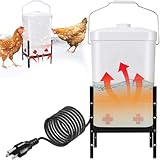 ASRJKIE 3 Gallon Heated Poultry Waterer, Adsjustable Height Heated Chicken Waterer, Thermostatically Controlled Hanging Chick Hot Waterer, Anti-Freezing Heated Waterer for Winter Outdoor Goose Duck