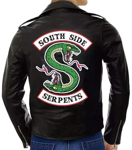 Mens Serpent Faux Leather Jacket Snake Logo Motorcycle Jacket