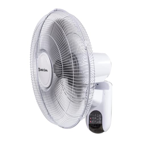 Comfort Zone Cz16Wr 16" Quiet 3-Speed Wall Mount Fan With Remote Control, Timer And Adjustable Tilt, White #TOP3