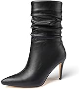 vivianly Womens Pointed Toe Heel Boots Stiletto Heels Mid-Calf Boots Zipper Booties