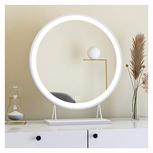 XM-MIRROR Runder Kosmetikspiegel zur Wandmontage, intelligenter LED-Kosmetikspiegel für den Schreibtisch, Spiegel für die Tischkommode, Spiegel zum Auffüllen des Schlafzimmers,Awhite,Diameter40cm Cover
