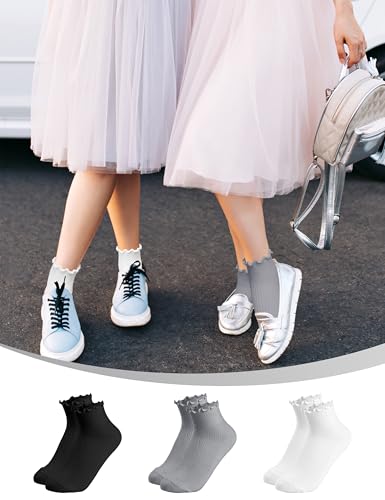 Women's Ruffle Socks Cute Frilly Crew Knit Cotton Lettuce Edge Ankle Cuff Scallop Socks Casual Soft Everyday Style for Girls3