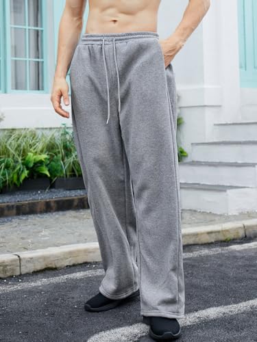 OYOANGLE Men's Drawstring Waist Straight Wide Leg Baggy Pants Workout Athletic Sweatpants with Pocket3