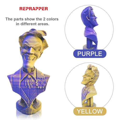 Image of Reprapper Dual Color pla Filament Coextrusion PLA Filament 1.75mm for 3D Printer, Multicolor Like Rainbow, 2.2lbs (1kg), Matte PLA Purple & Yellow