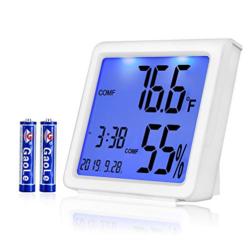 Indoor Thermometer Hygrometer, Temperature Humidity Gauge with Digital Mini Desk Clock, Backlit Accurate Monitor Clear Reading, °C/°F Switch, Calendar, Time Display for Home, Office - White