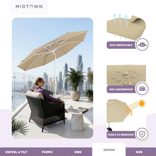 Image of Midtown Umbrellas Swilt - 8 Ft Patio Umbrella, Heather Tan Canopy