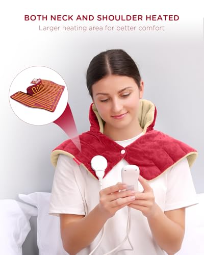 Image of Comfytemp Heating Pad for Neck and Shoulders and Back, 2.6lb Weighted Electric Heating Pads FSA Eligible, Mothers Day Gifts for Mom Women Her, HSA Large Heated Wrap - 9 Heat Settings & 11 Timers, Red