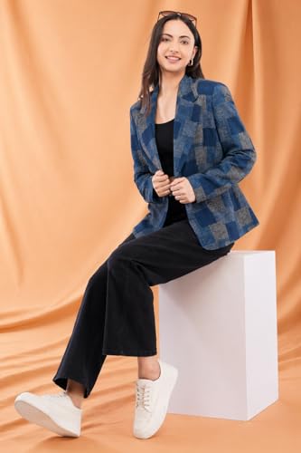 Image of SaintX Women's Premium Denim Textured 4-Way Stretchable Casual Blazer | Chic Regular Fit | Lightweight Summer Friendly | Fully Lined | Office, Travel, Dailywear | (Available in Plus Sizes)