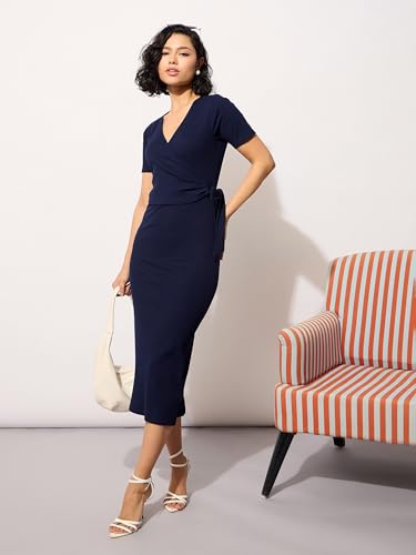 Image of barcino Black Rib Side Knot Bodycon Midi Dress