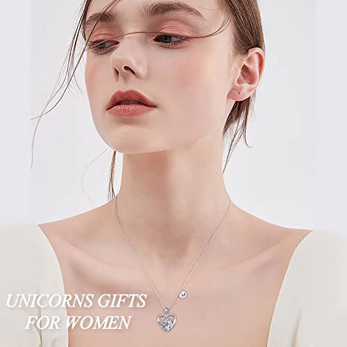 Hidepoo Unicorn Necklace for Girls Gifts - 14K White Gold Plated CZ Heart Pendant Unicorn Necklace Gifts Jewelry Letter Initial Unicorn Necklaces Unicorns Gifts Birthday Gifts for Girls Teen Girls3