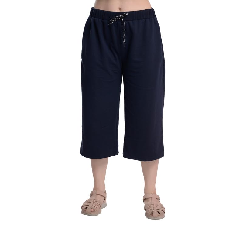 Image of Women's Cotton Plain Capri Pants, Loose Yoga Pants, Nightwear for Women