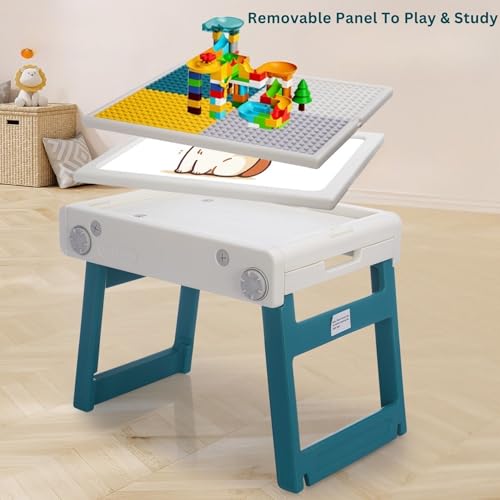 Image of Little Olive Kids Activity Table and Chair Set with Easel Drawing Board | Multifunction Plastic Study Desk for Toddlers | Sturdy Design with Smart Storage for Learning and Creative Play Teal Blue