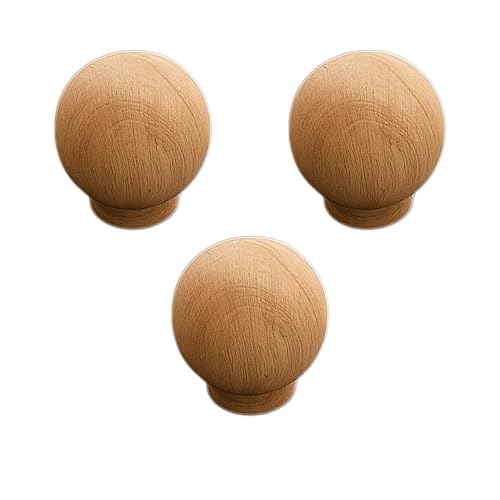 Image of 3 Piece Steam Beech Wood Drawer Knob | Wooden Cabinet Door Handle | Wardrobe & Cupboard Round Knobs | Furniture Pull Handle for Kitchen Cabinets, Dresser, Drawer & Home Decor -1.5 Inch