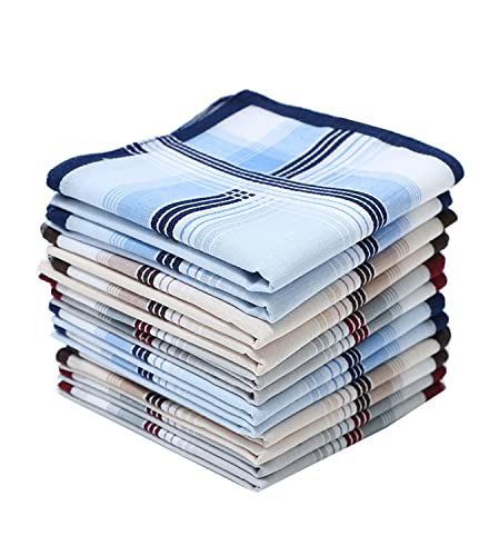 Cocousm Mens 100% Cotton Handkerchiefs Striped Hankies Assorted Color 6Pcs #TOP16