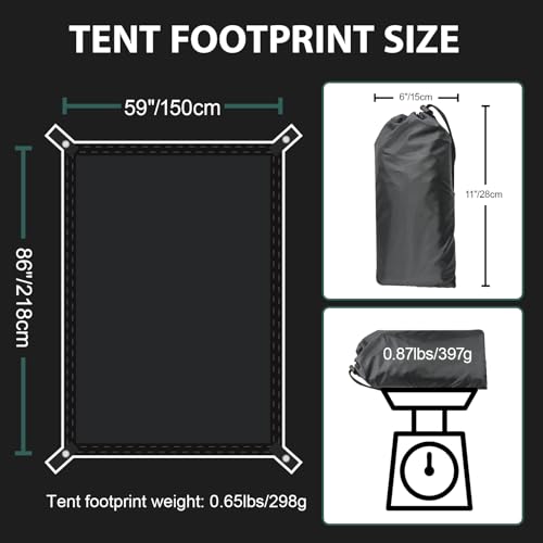 KRUI Tent Footprint, PU 2000 Waterproof Camping Tarp, Durable Tent Floor Saver for Hiking, Backpacking, Hammock, Beach and Picnic, Suitable for 2 People - Thumbnail 7