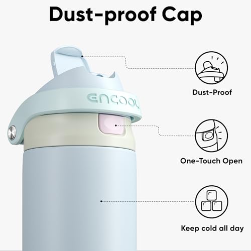 Image of ENCOOL Leakproof Insulated Water Bottle with Straw Dual-Sip Water Bottle Bag-Safe Design for Work, Commute & Gym - Keeps Drinks Cold All Day, 24 oz, Powder Blue