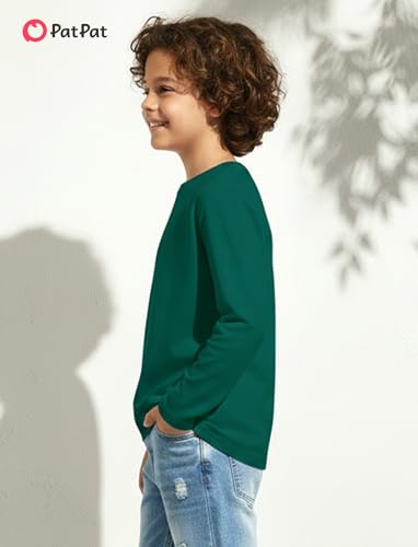 Image of PATPAT Boys Long Sleeve Shirts Cotton Solid Crew Neck Basic Shirts 5-16 Years