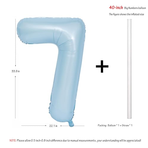 Image of 40 In Matte Blue Number Balloon 7 large Big Foil Mylar Balloon Blue Balloon | Party Decorations Suitable For Boys' And Girls' Birthday Parties digital 7