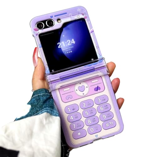 GO-VOLMON for Samsung Galaxy Z Flip 5 Kawaii Case with Hinge Protector, Woman Funny Cute Phone Print, Hard PC Girly Protective Cover - Purple