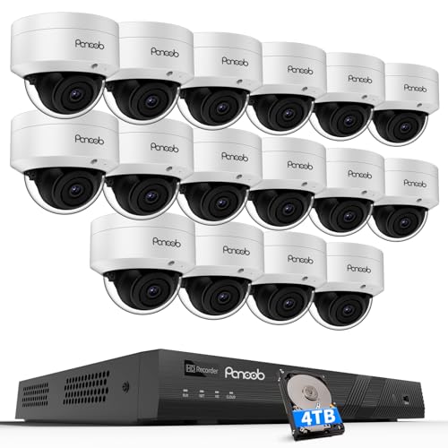 Image of 16 Channel Security Camera System, 16PCs 5MP Wired IK10 Vandal Dome PoE Camera Outdoor, Human Detection, Built-in Mic, Remote Access, 4K 16CH PoE NVR 4TB HDD for 24-7 Recording, PD54A1616-5M