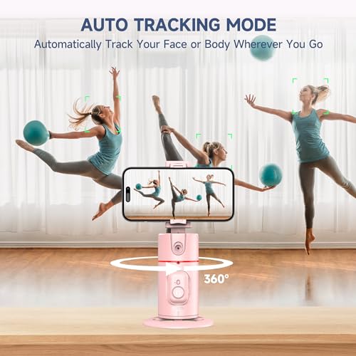 Image of Auto Face Tracking Phone Holder, Gesture Control & Remote, Face Tracking Tripod 360 Rotation Body Phone Camera Mount Smart Shooting Holder, Cell Phone Selfie Stick Tripod, Expandable Pole (Pink)